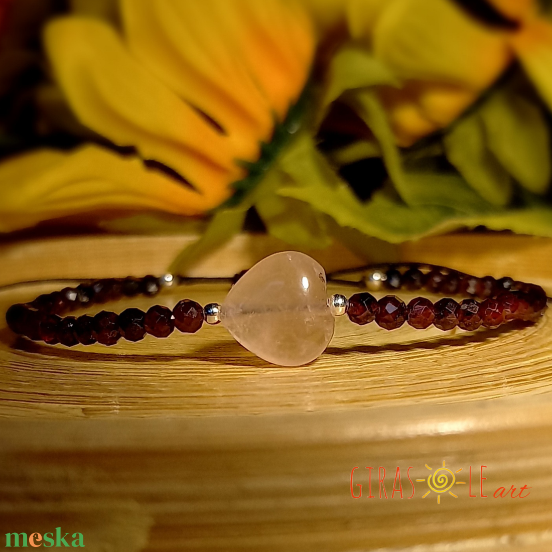 Szívecske - rózsakvarc-gránát karkötő  - ékszer - karkötő - ásványkarkötő - Meska.hu