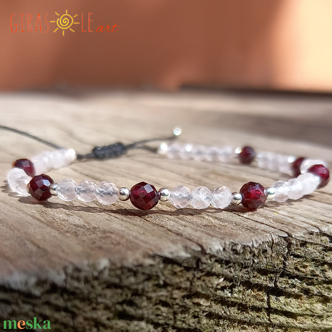 Gránát-rózsakvarc karkötő  - ékszer - karkötő - ásványkarkötő - Meska.hu