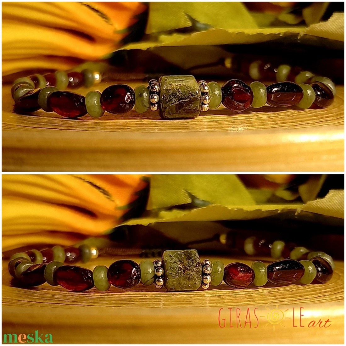 Gránát karkötő turmalinnal  - ékszer - karkötő - ásványkarkötő - Meska.hu