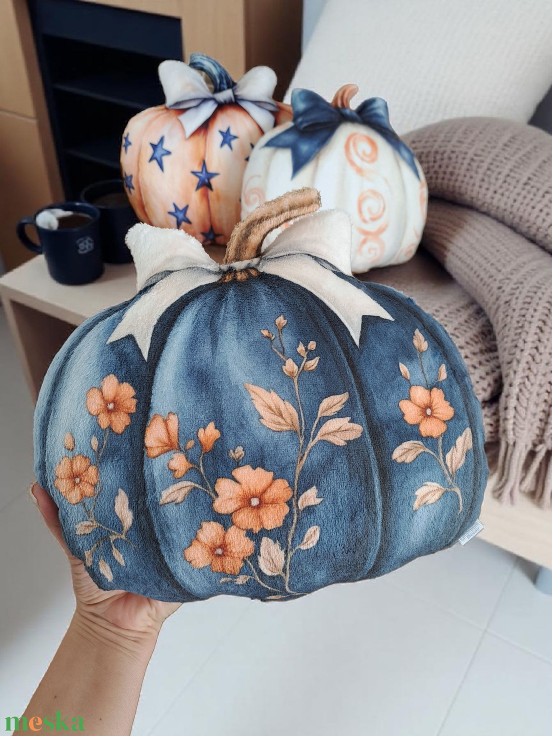 Őszi tök formapárna sötétkék - otthon & életmód - dekoráció - halloween - halloweeni tök - Meska.hu Őszi tök formapárna sötétkék - otthon & életmód - dekoráció - halloween - halloweeni tök - Meska.hu