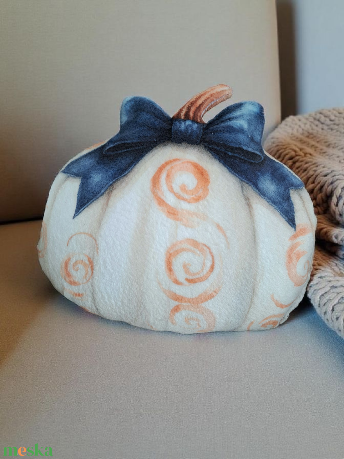 Őszi tök formapárna fehér  - otthon & életmód - dekoráció - halloween - halloweeni tök - Meska.hu