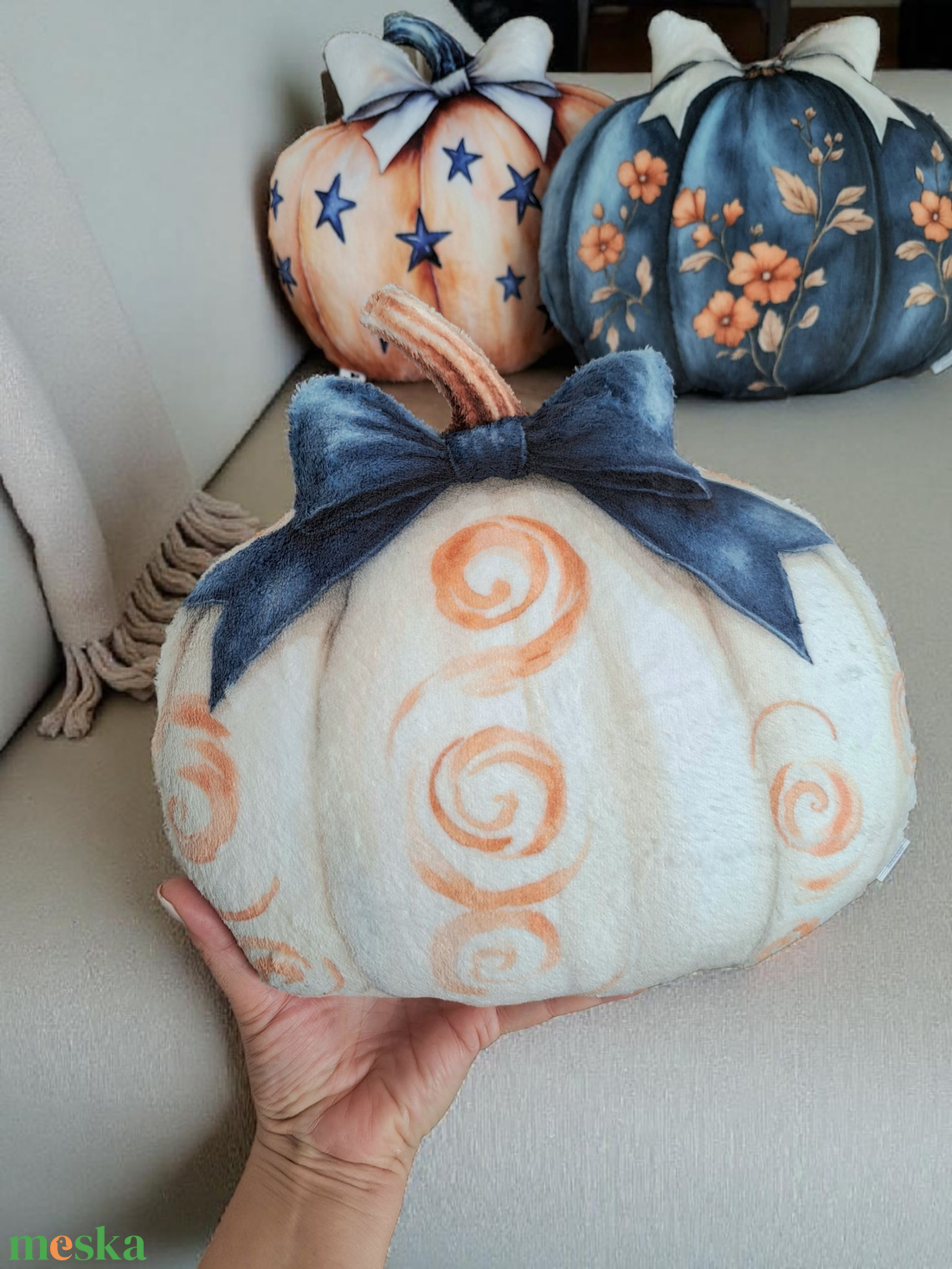Őszi tök formapárna fehér  - otthon & életmód - dekoráció - halloween - halloweeni tök - Meska.hu