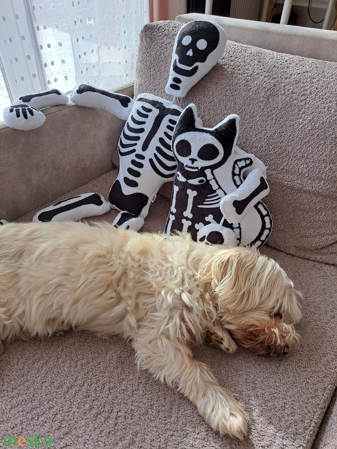 Macska csontváz párna  - otthon & életmód - dekoráció - halloween - halloweeni figurák - Meska.hu
