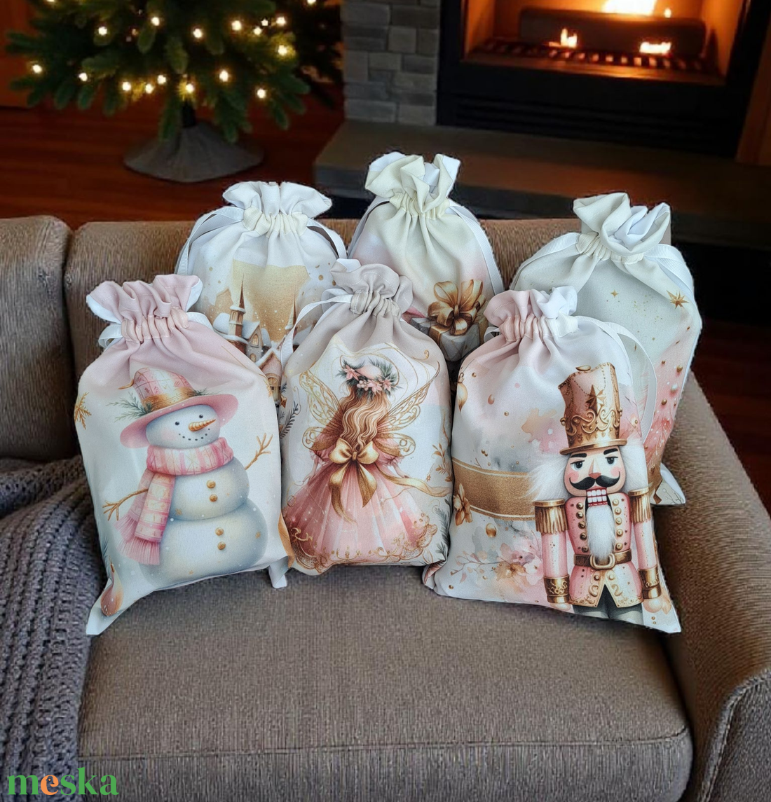 Pasztell rózsaszín-arany mikulás zsák  - karácsony - mikulás - mikulás zsák - Meska.hu
