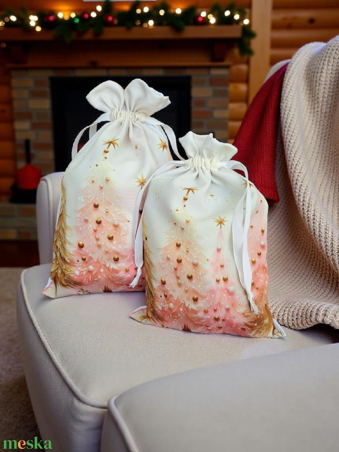 Pasztell rózsaszín-arany mikulás zsák  - karácsony - mikulás - mikulás zsák - Meska.hu