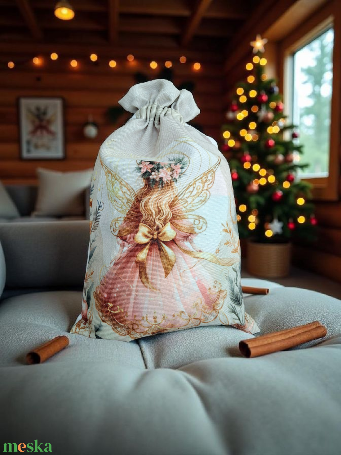 Pasztell rózsaszín-arany angyal zsák  - karácsony - mikulás - mikulás zsák - Meska.hu