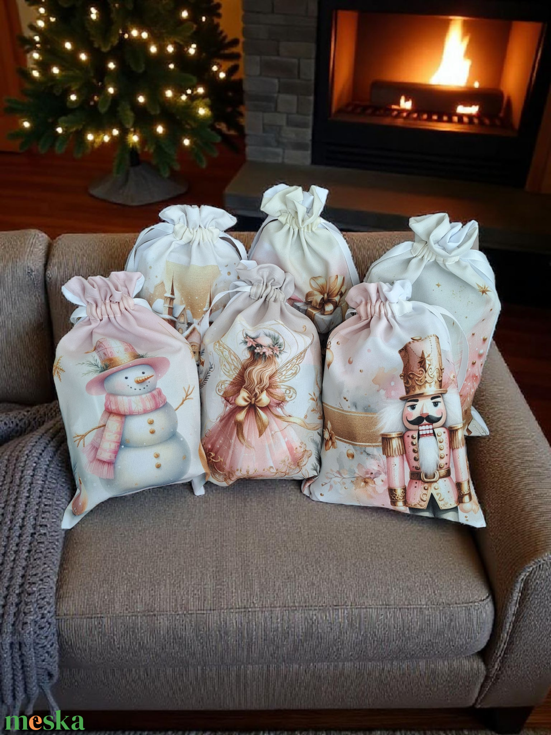 Pasztell rózsaszín-arany angyal zsák  - karácsony - mikulás - mikulás zsák - Meska.hu