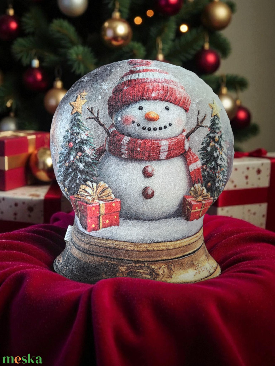 Hógömb formapárna hóember mintával  - karácsony - karácsonyi lakásdekoráció - karácsonyi manók, figurák - Meska.hu
