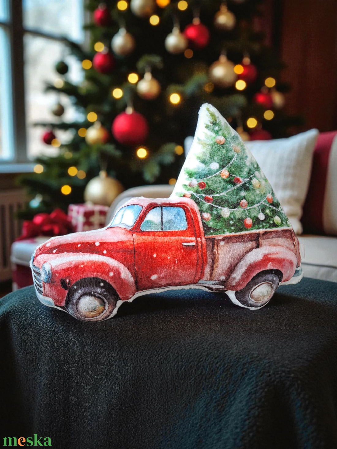Karácsonyi furgon formapárna  - karácsony - karácsonyi lakásdekoráció - karácsonyi manók, figurák - Meska.hu