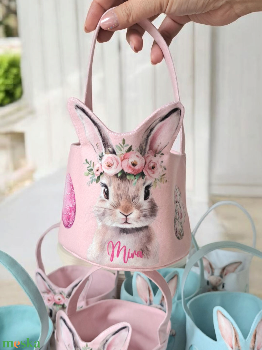 Húsvéti nyuszis kosár fiús vagy lányos színekben - otthon & életmód - dekoráció - fali és függő dekoráció - függődísz - Meska.hu