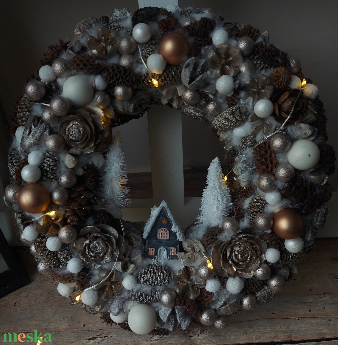 Téli erdő ajtódísz - fénysorral - karácsony - adventi díszek - adventi ajtódísz - Meska.hu