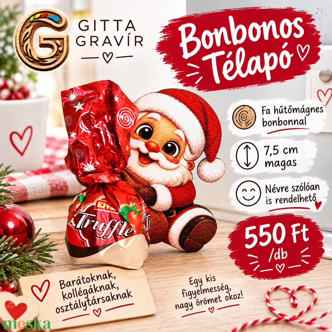 Télapó hűtőmágnes bonbonnal - karácsony - mikulás - mikulás ajándékok - Meska.hu