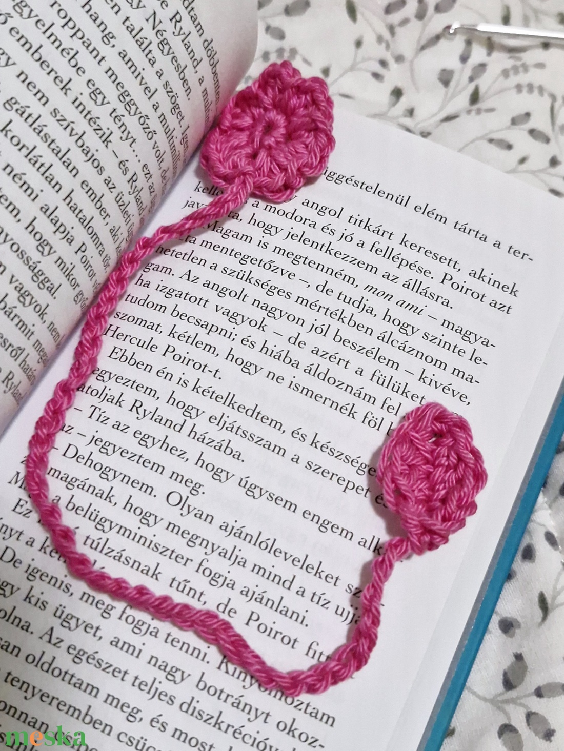 Horgolt virágos könyvjelző  rózsaszín - könyv & zene - könyvjelző - Meska.hu