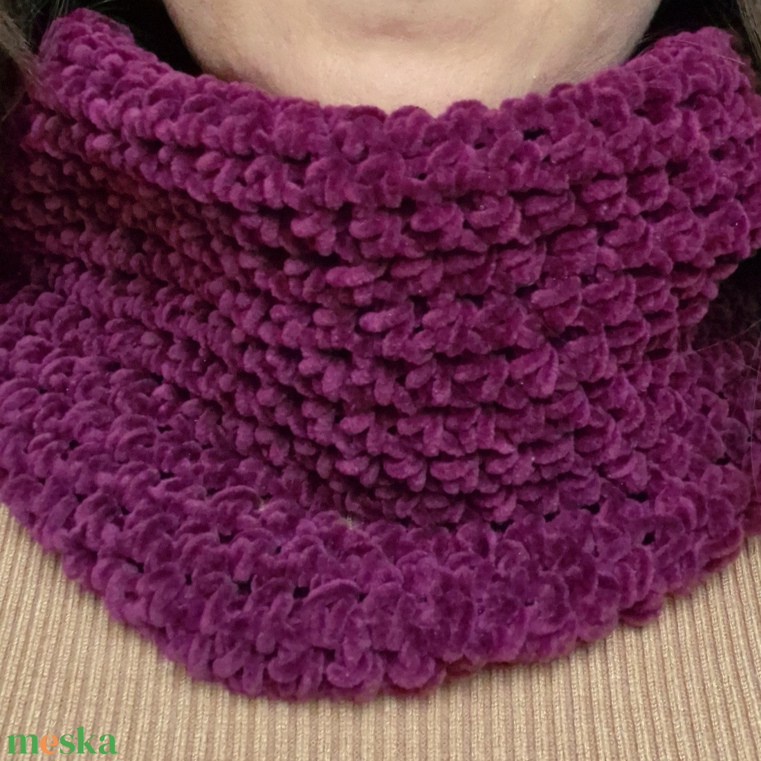 Bársonyos horgolt körsál - ruha & divat - sál, sapka, kendő - sál - Meska.hu