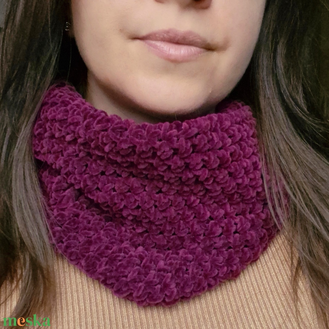Bársonyos horgolt körsál - ruha & divat - sál, sapka, kendő - sál - Meska.hu