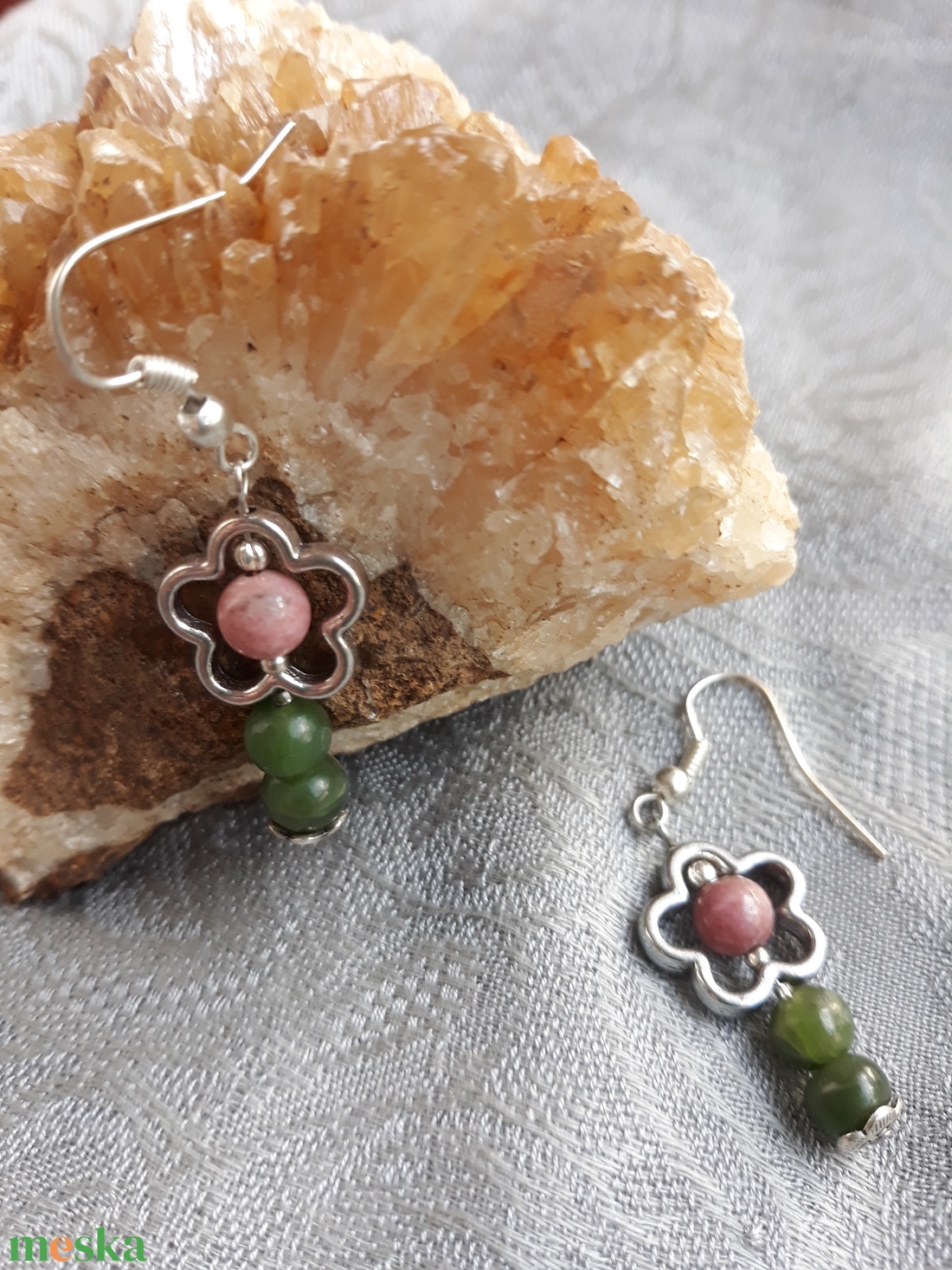 Virág - rodonit és jáde szett - ékszer - ékszerszett - Meska.hu