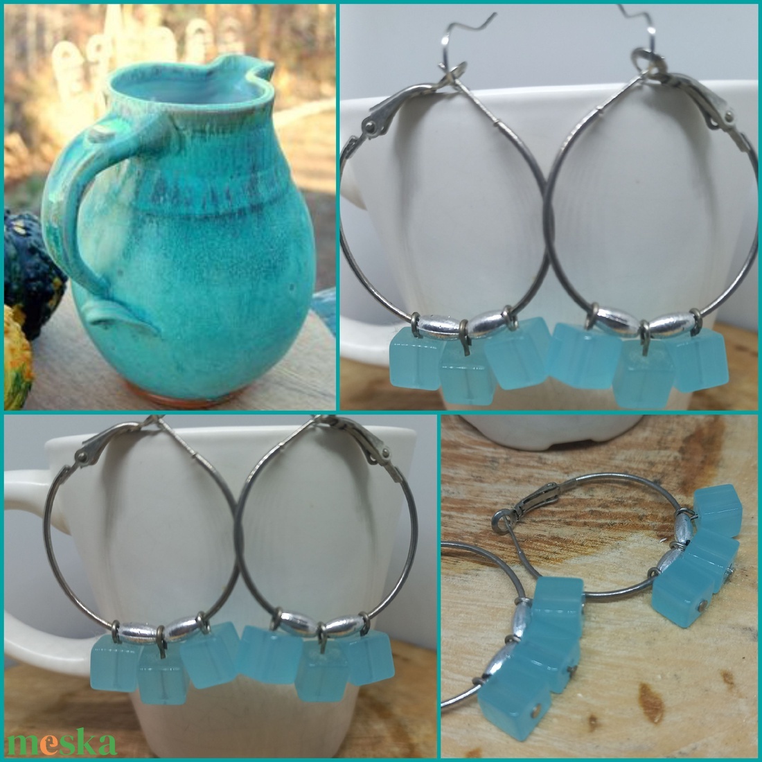 Kockás karika -  fülbevaló - ékszer - fülbevaló - lógó fülbevaló - Meska.hu