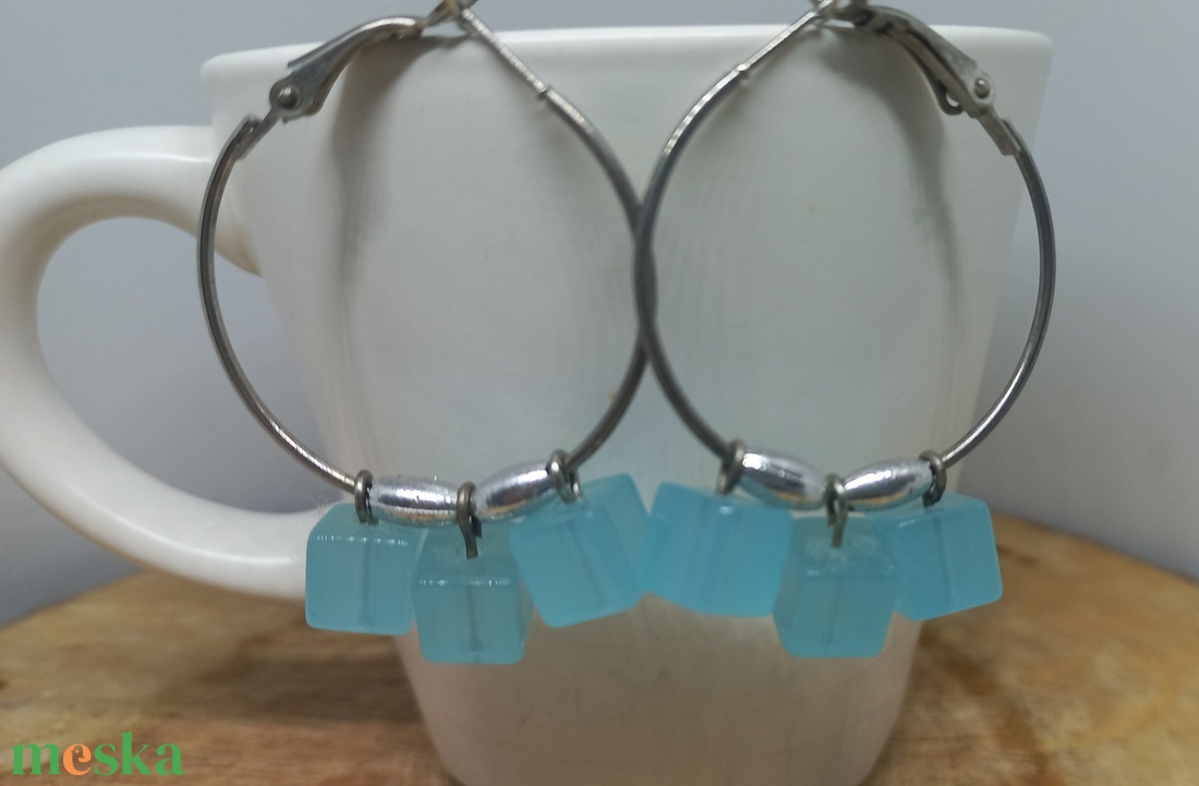 Kockás karika -  fülbevaló - ékszer - fülbevaló - lógó fülbevaló - Meska.hu