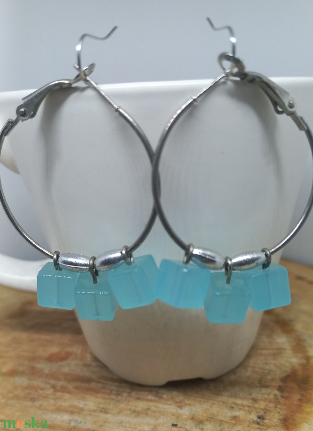 Kockás karika -  fülbevaló - ékszer - fülbevaló - lógó fülbevaló - Meska.hu