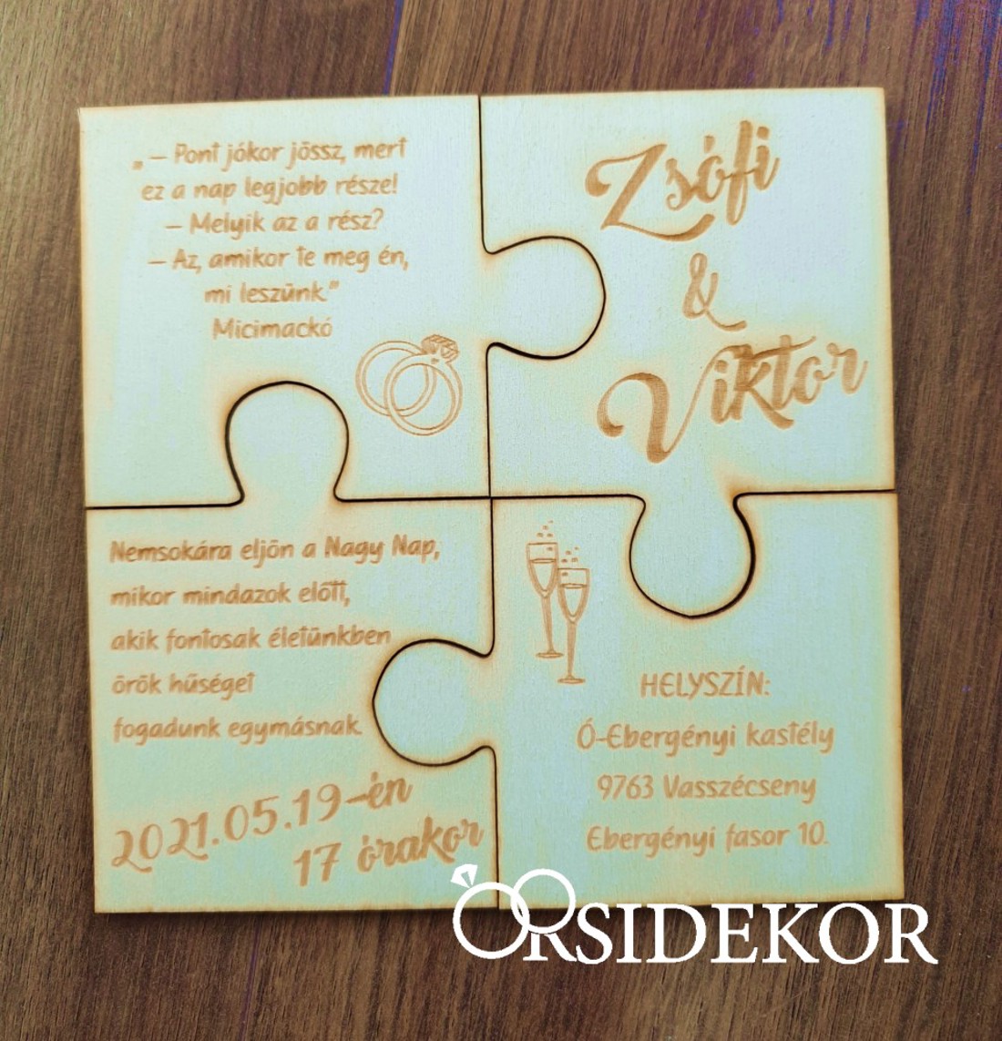 Puzzle meghívó, gravírozott modern mintával - esküvő - meghívó & kártya - meghívó - Meska.hu