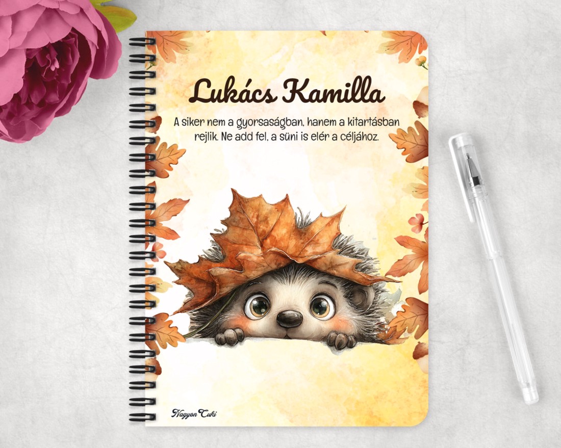 Személyre szabható - Cuki őszi kukucskáló süni mintás A5-ös füzet - otthon & életmód - papír, írószer - jegyzetfüzet & napló - Meska.hu