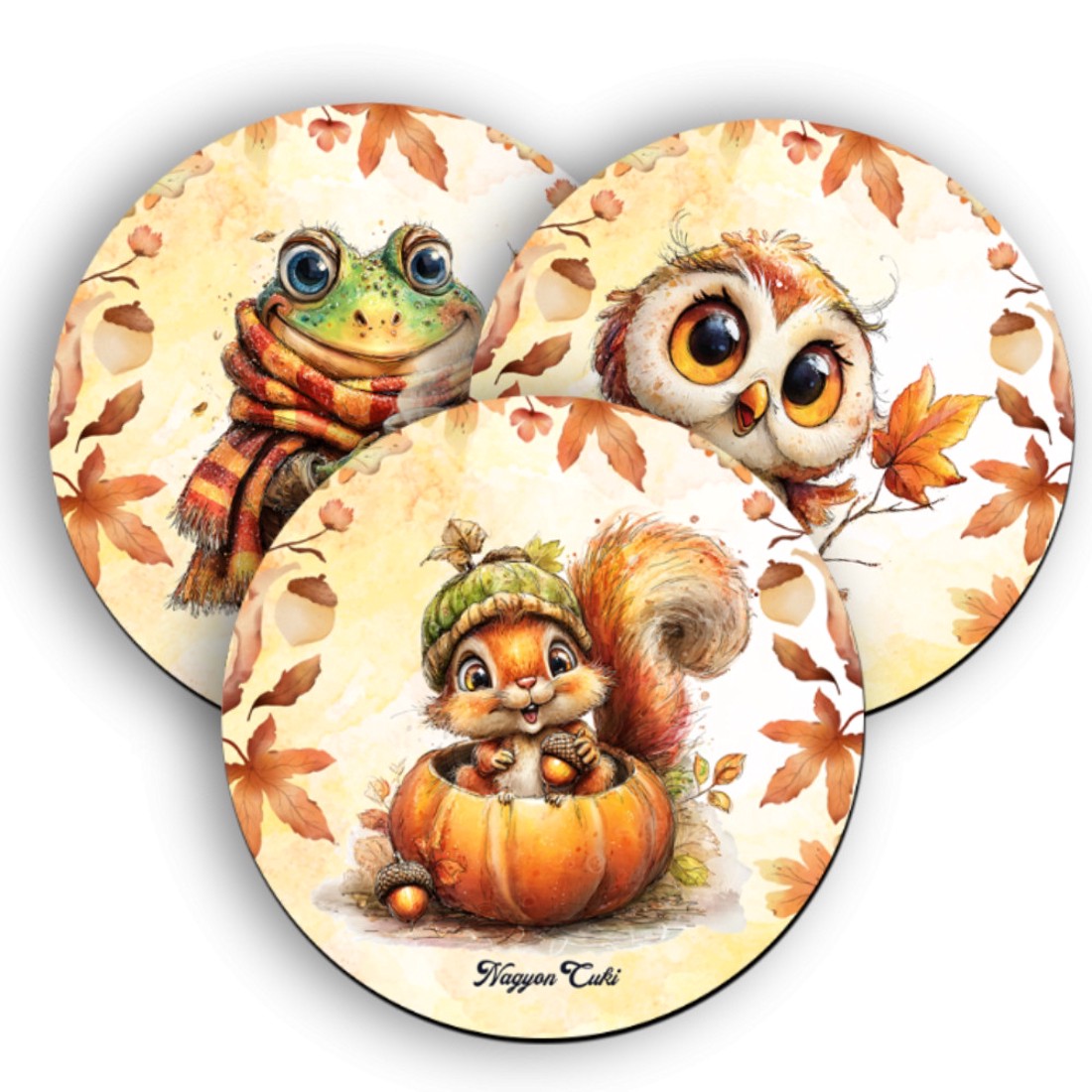 3 db bájos őszi erdei varázs kör alakú alátét szett (#104) -  - Meska.hu