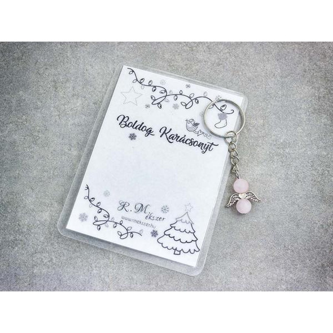 Boldog Karácsonyt kulcstartó rózsakvarccal - táska & tok - kulcstartó & táskadísz - kulcstartó - Meska.hu