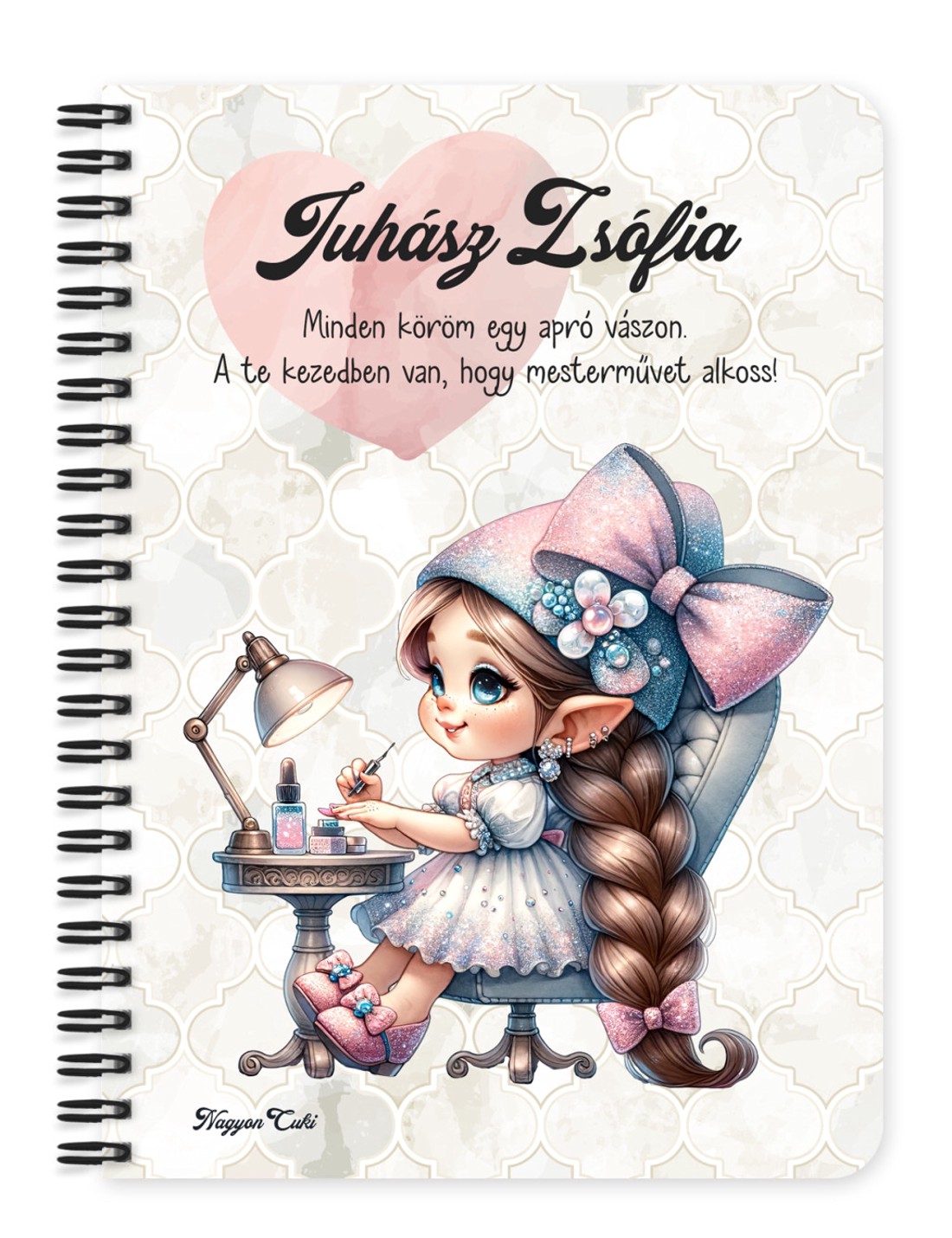 Személyre szabható - Tündéri Körmös manólány mintás A5-ös füzet - otthon & életmód - papír, írószer - jegyzetfüzet & napló - Meska.hu