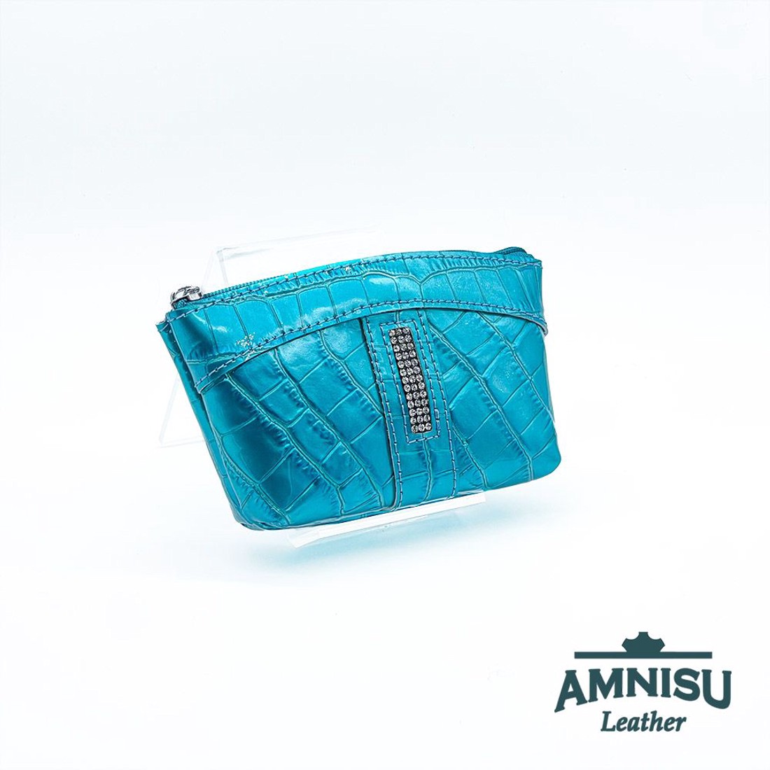 Türkizkék lakk krokkómintás egy cipzáras egyenes swarovski köves kulcstartó E6020 -  - Meska.hu