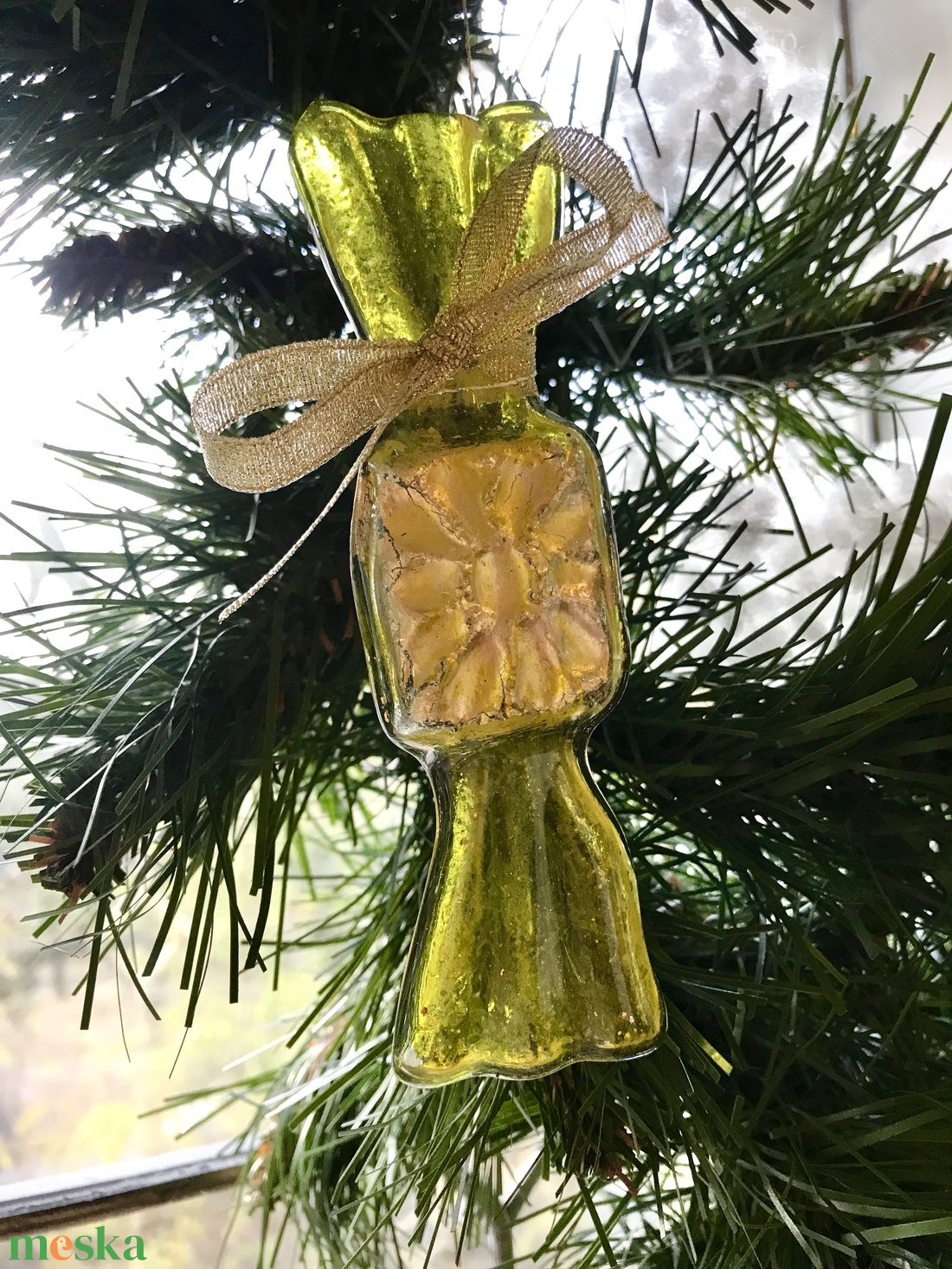 Üvegszaloncukor díszdobozban nemesfémmel, névreszóló, feliratozható, cégajándék, külf-re is - karácsony - karácsonyi lakásdekoráció - karácsonyfadíszek - Meska.hu