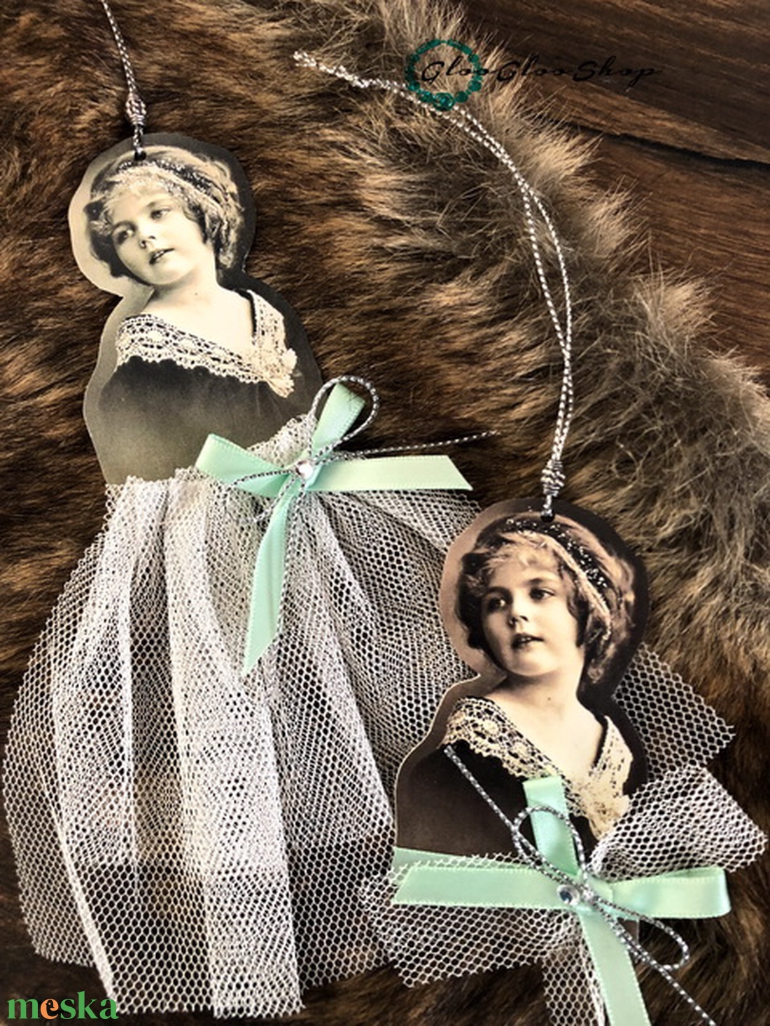 Bájos arcok 3. (2 db dísz/csomag) - karácsony - karácsonyi ajándékozás - karácsonyi képeslap, üdvözlőlap, ajándékkísérő - Meska.hu