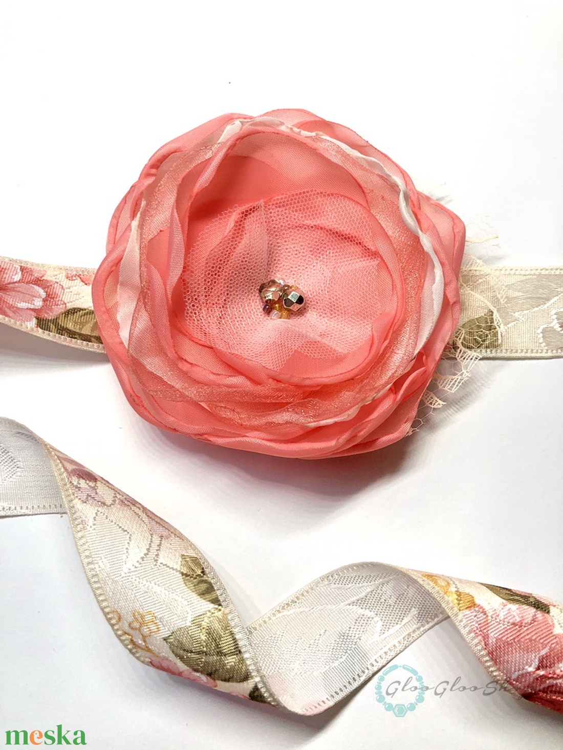 Korália - egyedi vintage menyasszonyi öv - esküvő - kiegészítők - öv & pánt - Meska.hu