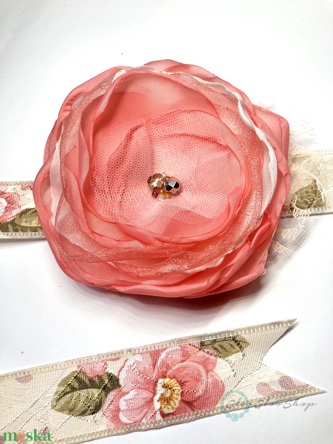 Korália - egyedi vintage menyasszonyi öv - esküvő - kiegészítők - öv & pánt - Meska.hu