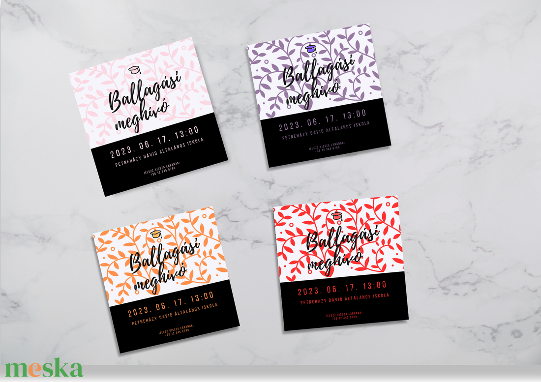 Ballagási meghívók különböző színekben #tendril - otthon & életmód - papír, írószer - ajándékozás kellékei - meghívó - Meska.hu