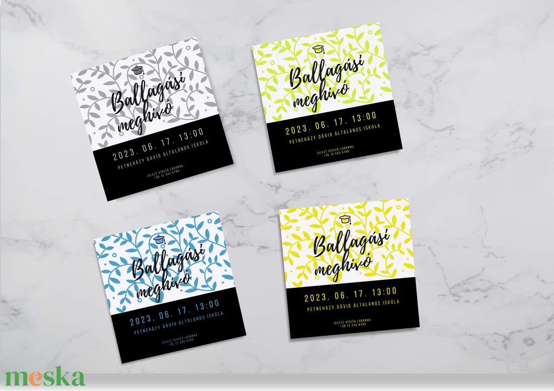 Ballagási meghívók különböző színekben #tendril - otthon & életmód - papír, írószer - ajándékozás kellékei - meghívó - Meska.hu