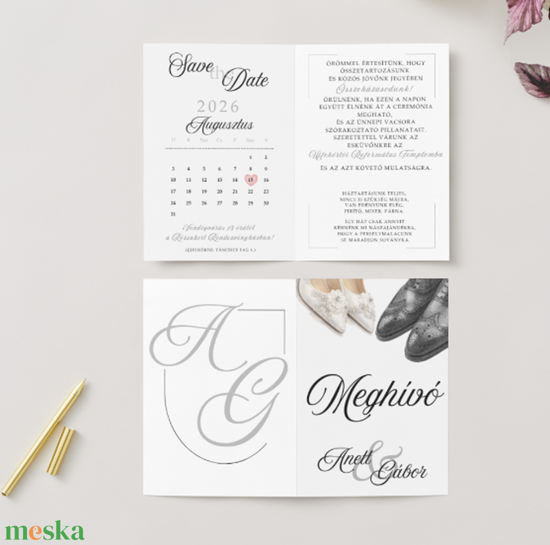 Hajtott, elegáns esküvői meghívó - esküvő - meghívó & kártya - meghívó - Meska.hu