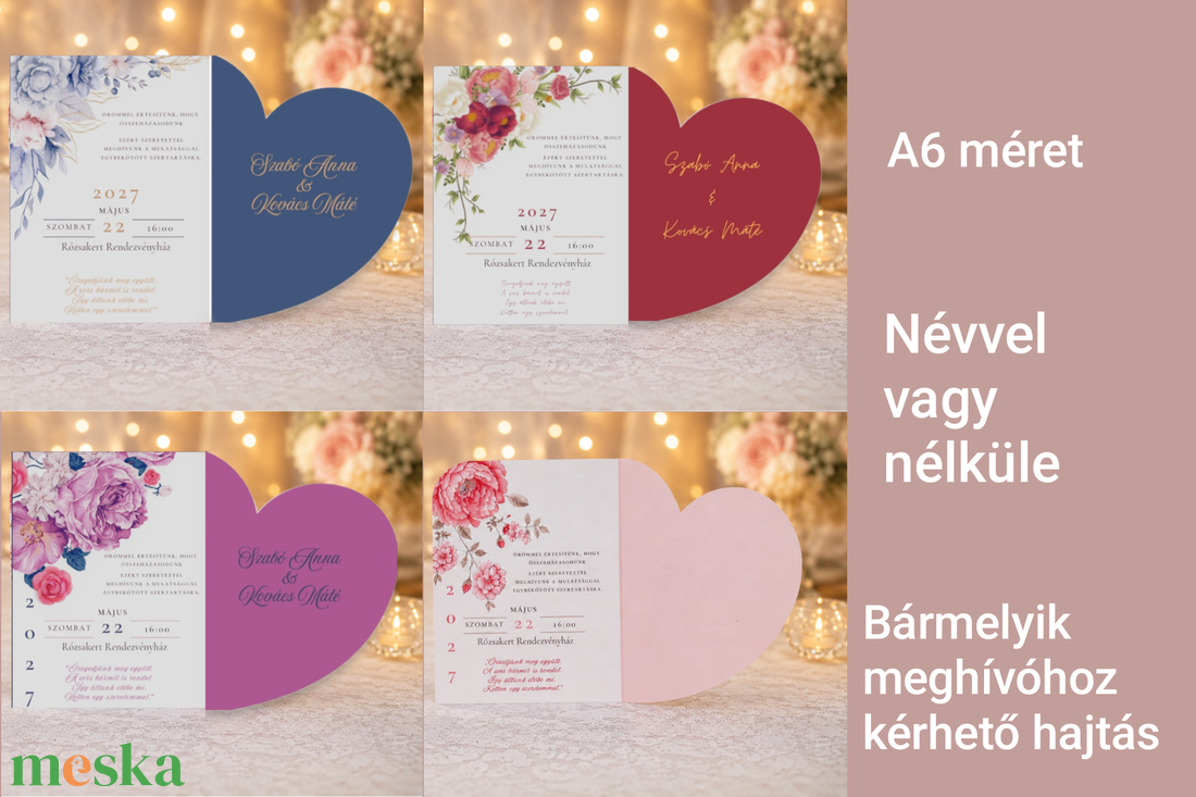 Hajtott, szív alakú esküvői meghívó - esküvő - meghívó & kártya - meghívó - Meska.hu
