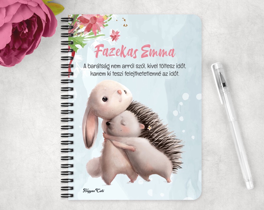 Személyre szabható - Nyuszi és Süni mintás A6-os füzet - otthon & életmód - papír, írószer - jegyzetfüzet & napló - Meska.hu