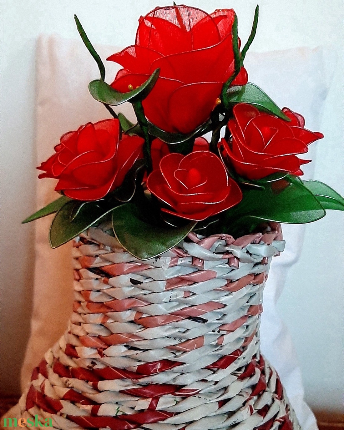 Rózsa csokor vázában / 40cm/ - esküvő - menyasszonyi- és dobócsokor - Meska.hu