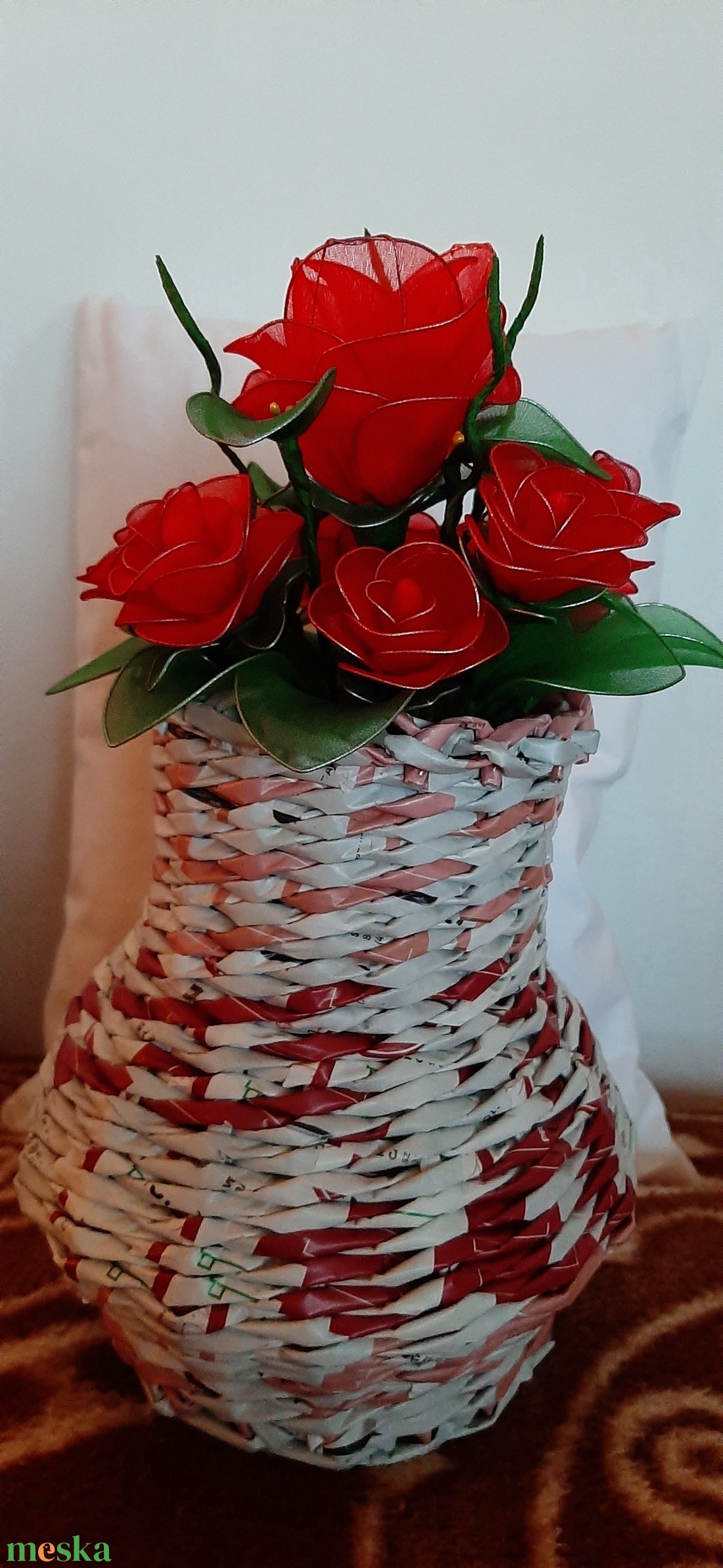 Rózsa csokor vázában / 40cm/ - esküvő - menyasszonyi- és dobócsokor - Meska.hu