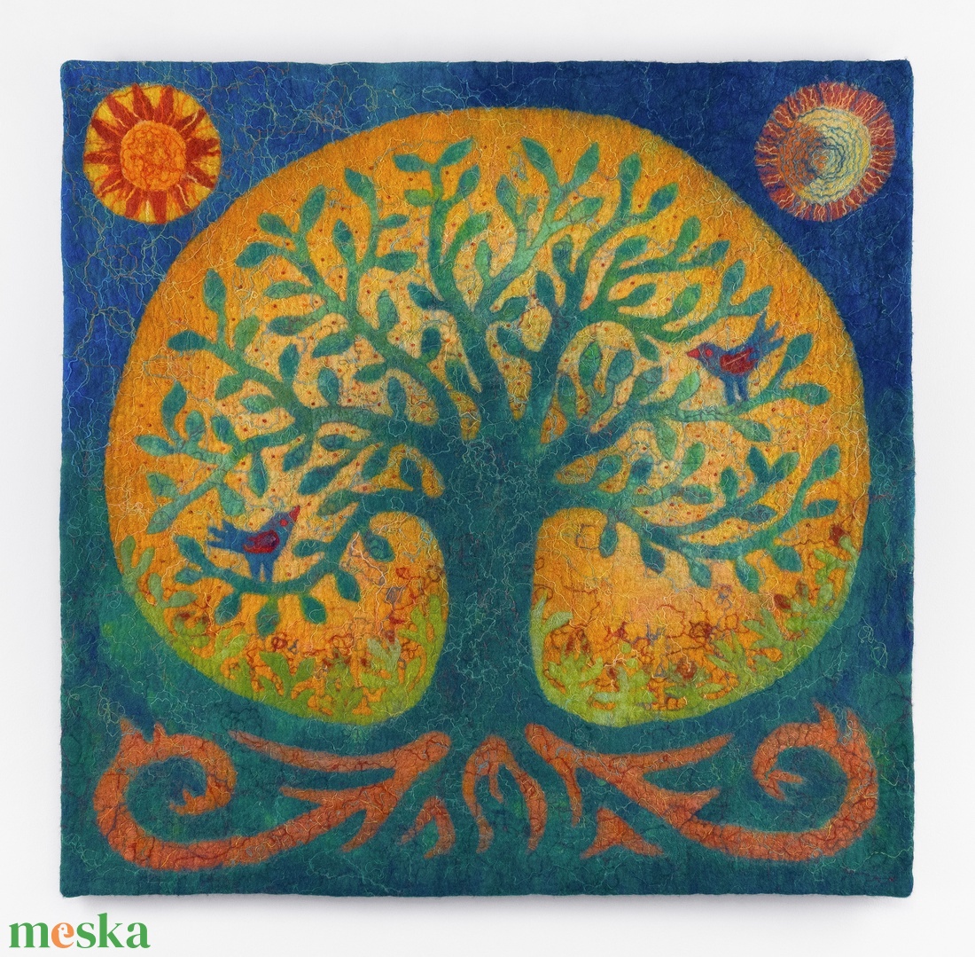 Rendelhető, Életfa Nappal- Holddal nemezkép 87 x 84 cm. - művészet - textilkép - nemezelt - Meska.hu