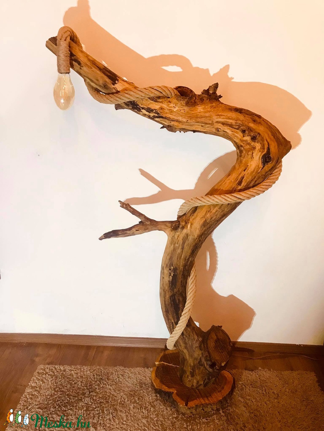 Rusztikus állólámpa görbe fából és kötélből - otthon & életmód - lámpa - állólámpa - Meska.hu