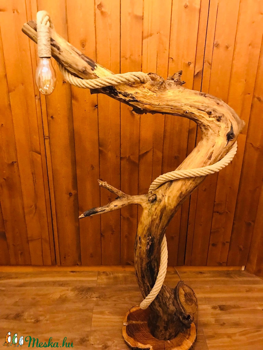 Rusztikus állólámpa görbe fából és kötélből - otthon & életmód - lámpa - állólámpa - Meska.hu