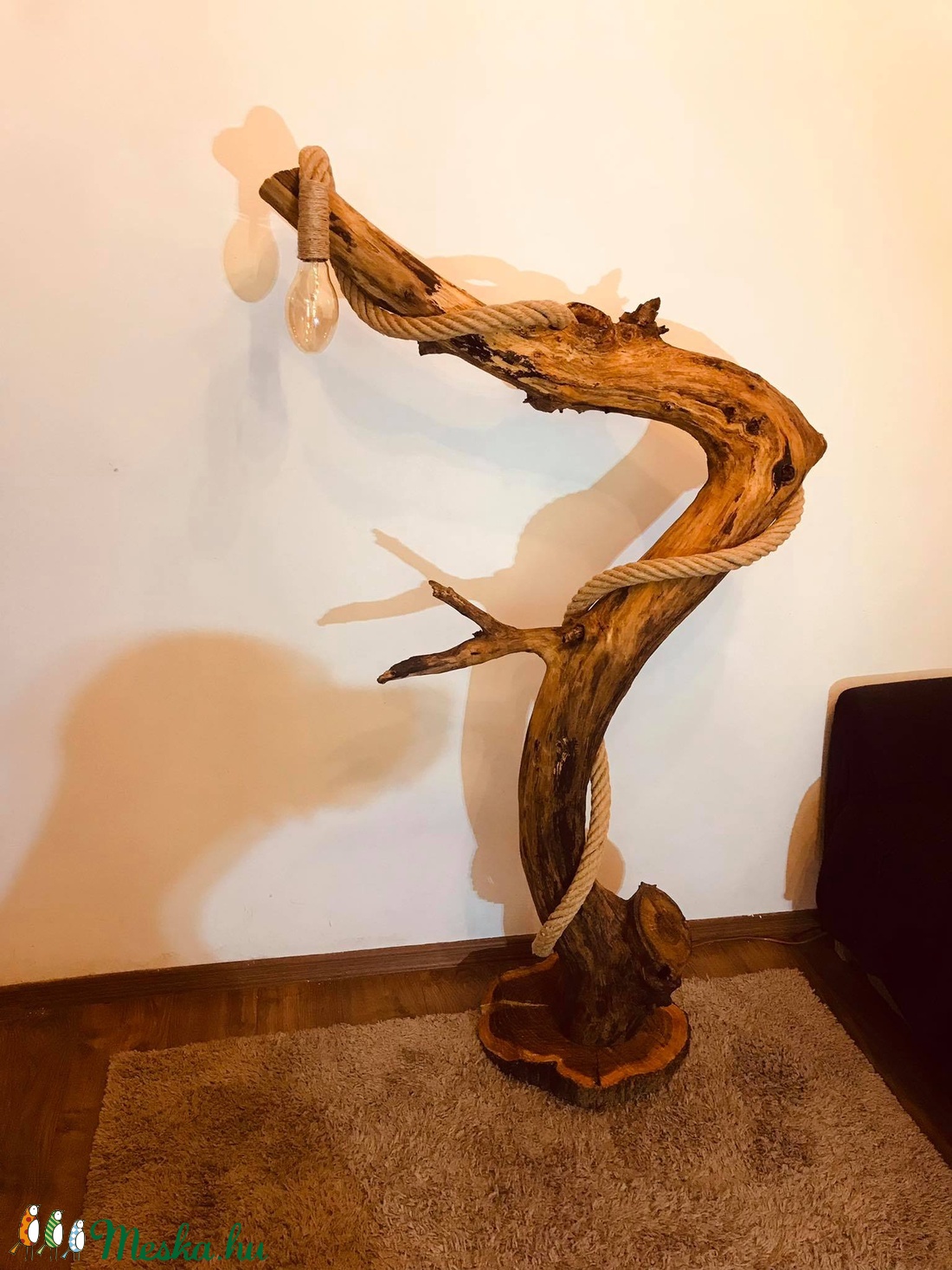 Rusztikus állólámpa görbe fából és kötélből - otthon & életmód - lámpa - állólámpa - Meska.hu