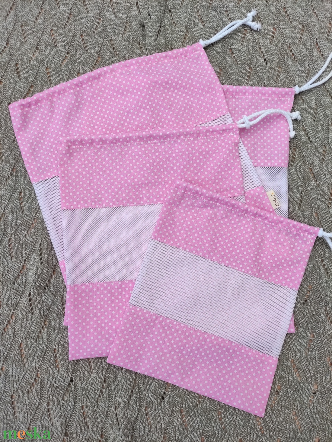Zöldséges, gyümölcsös textil zsákok 4 darabos szettben - táska & tok - bevásárlás & shopper táska - zöldség/gyümölcs zsák - Meska.hu