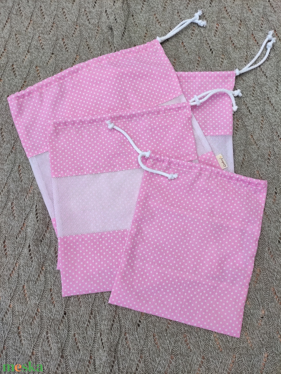 Zöldséges, gyümölcsös textil zsákok 4 darabos szettben - táska & tok - bevásárlás & shopper táska - zöldség/gyümölcs zsák - Meska.hu