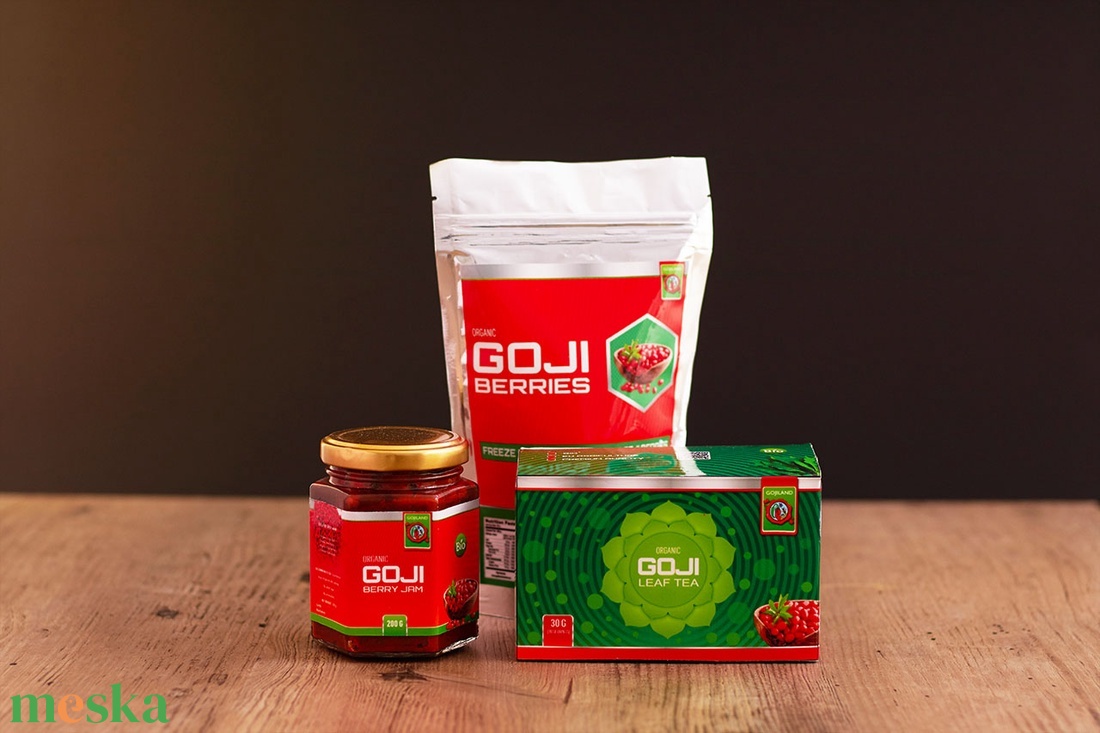 Goji Vitálcsomag Bio (Liofilizált bogyók, Goji Lekvár, Goji Levél Tea) - élelmiszer - gasztro ajándékcsomag - Meska.hu