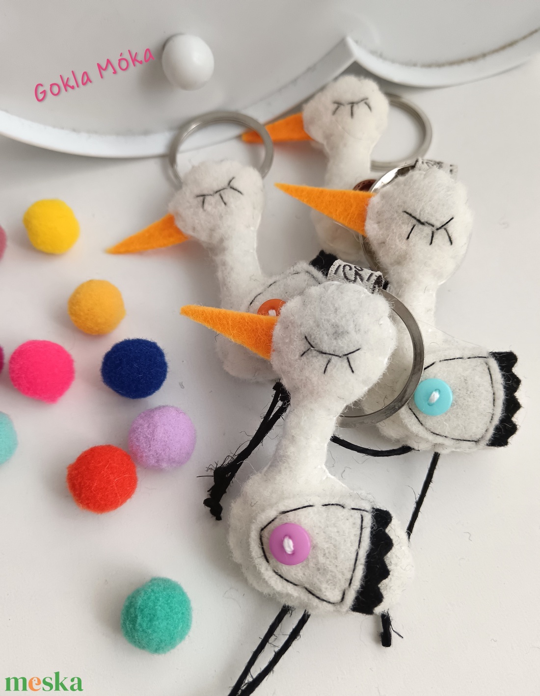 Gólya kulcstartó vagy táskadísz - táska & tok - kulcstartó & táskadísz - kulcstartó - Meska.hu