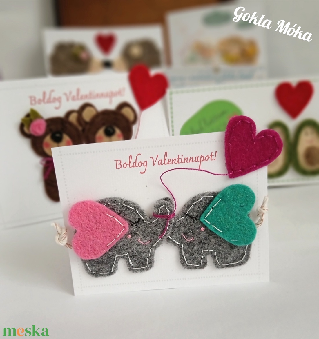 Szeretet lap (Valentin napra is.) elefántos. - művészet - textilkép - egyéb - Meska.hu