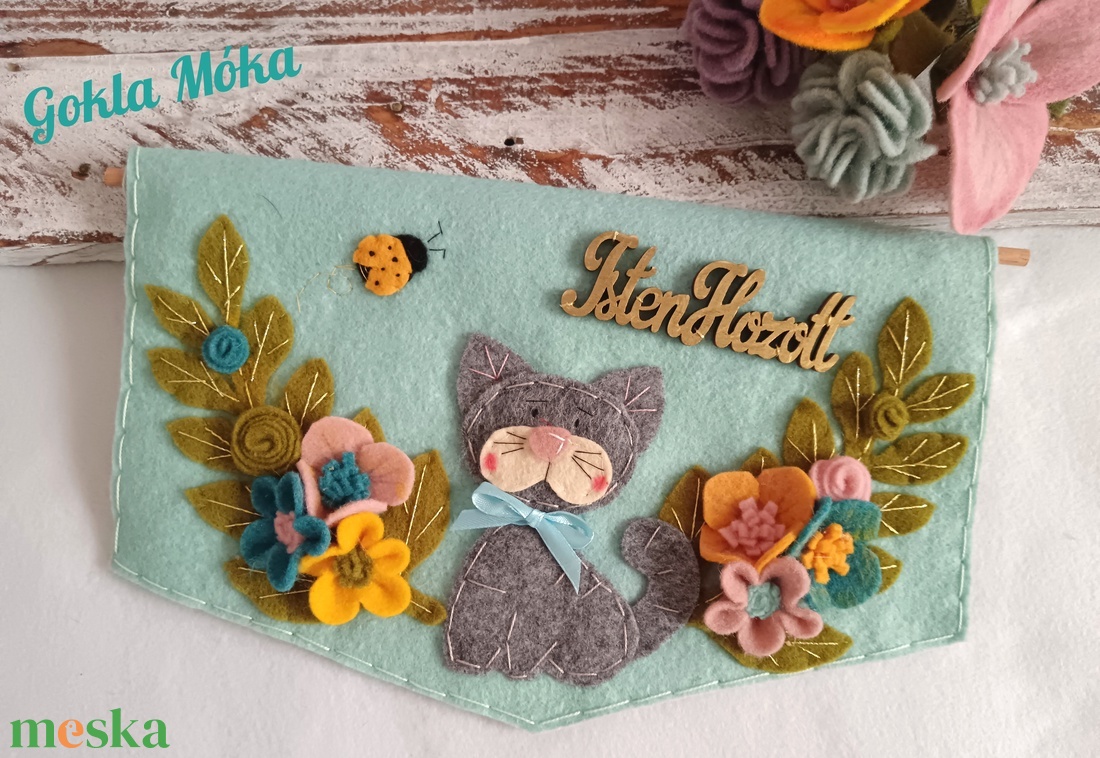 Tavaszi cicás ajtódísz - otthon & életmód - dekoráció - ajtó- és ablak dekoráció - ajtódísz & kopogtató - Meska.hu